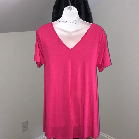 GRACE ELEMENTS SHORT SLEEVE FUSHIA TUNIC - Picture 3 of 5